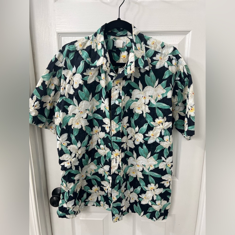 VINTAGE Coral Reef Hawaiian Orchid Button Down Shirt size 2XL
